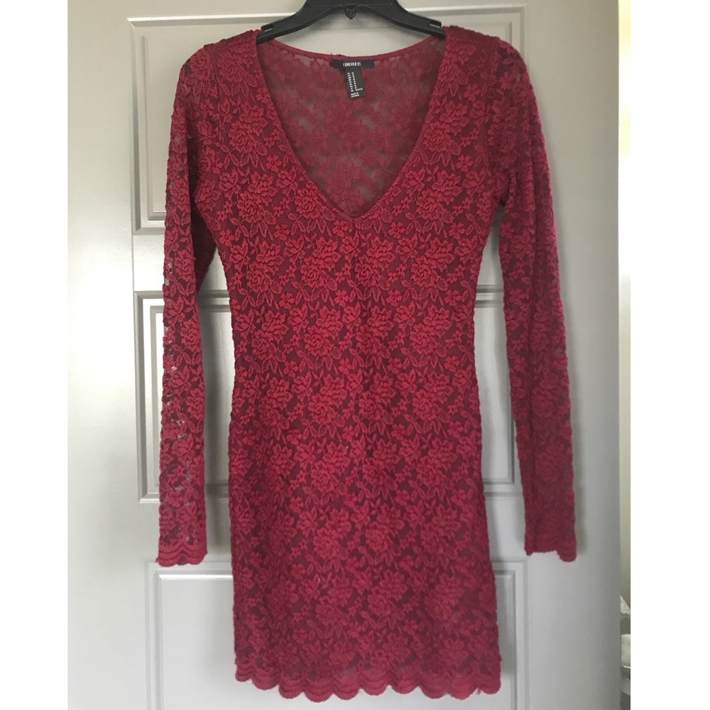 Form fitting dark red lace dress